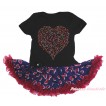 Valentine's Day Black Baby Bodysuit Blue Red Heart Pettiskirt & Sparkle Rhinestone Rainbow Heart Print JS4674